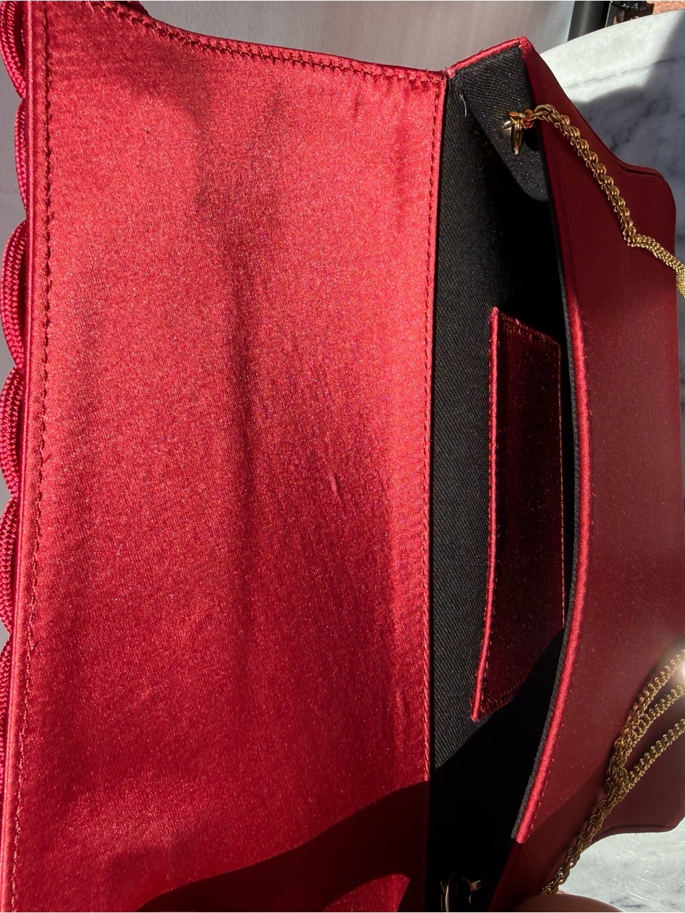Destree Red Satin Knotted Accent Evening Clutch - Picture 7 of 9